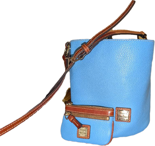 Used Dooney & Bourke Small Blue Pebble Grain Leather Thea Cross Body Bag and Pebble Grain Coin Case Set