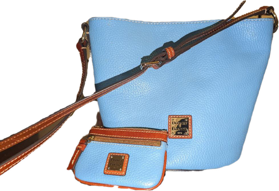Used Dooney & Bourke Small Blue Pebble Grain Leather Thea Cross Body Bag and Pebble Grain Coin Case Set