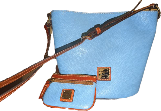 Used Dooney & Bourke Small Blue Pebble Grain Leather Thea Cross Body Bag and Pebble Grain Coin Case Set