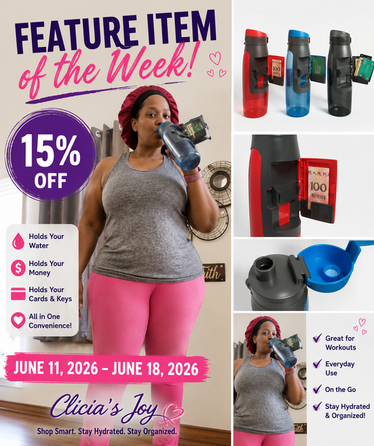 Clicia's Joy SecureSip™ Hidden Storage Water Bottle