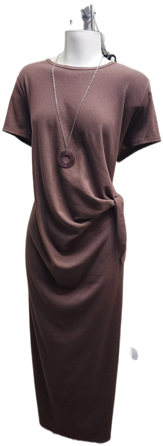 Ribbed Waist Tie Midi Dress